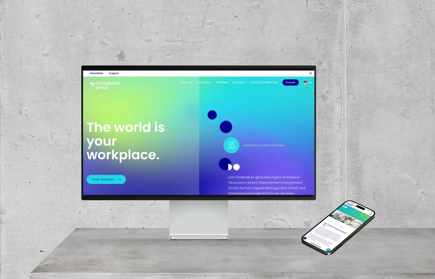 Mockup der neuen Startseite von dataglobal